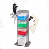 Lab Bench Vertical Organizer: 6 3/4 in Overall Wd, 16 in Overall Ht, 5 3/4 in Overall Lg, PETG (MPN 4VTORG-PIPTRBRK-BRK). Key specifications — Material: PETG; Mounting Location: Benchtop; Color: Clear; Product Type: Lab Organizer; Total Holding Capacity: (4) Boxes of Tips; Brand: POLTEX.