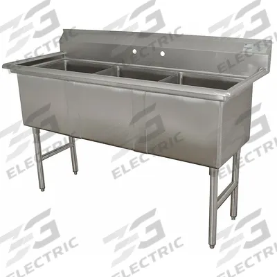 ADVANCE TABCO Scullery Sink: 3 Bowls, 43 in Overall Ht, 50 in Overall Lg - Three-Bowl Freestanding Kitchen & Bar Sinks without Faucets
