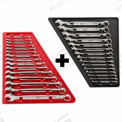 MILWAUKEE Combination Wrench Set: Alloy Steel, Chrome, 30 Tools, 15° Head Offset Angle - SAE & Metric 12-Point Combination Wrench Sets