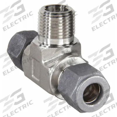 PARKER Compression Tee Fitting: 1/4 in OD x 1/4 in OD x 1/4 in Pipe Fitting Size - Single-Ferrule Stainless Steel Fittings