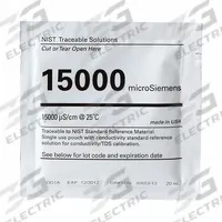 OAKTON Conductivity Calibration Solution: ACS, 20 mL Volume, Liquid, 15,000 microsiemens, Foil, 20 (MPN 35653-13). Key specifications — Brand: OAKTON; CAS Number: 71-23-8; Chemical Family Type: Solution; Chemical Grade: ACS; Concentration: 15,000 microsiemens; Container Material: Foil; Container Type: Pouch; Form: Liquid.