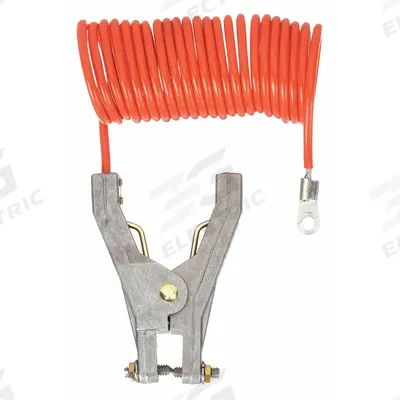 APPROVED VENDOR Coiled Grounding Wire: Hand Clamp/Terminal, 10 ft, PVC - Terminated Bonding & Grounding Wires