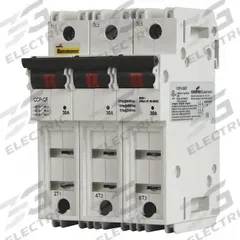 BUSSMANN Fuse Block: Finger-Safe, 3 Pole, 600 V AC, DIN Rail Mounting, Box Lug Termination (MPN CCP2-3-60CF). Key specifications — Brand: BUSSMANN.