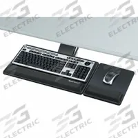 FELLOWES Keyboard Tray: Steel, Black, 3 in Overall Ht, 19 in Overall Wd, 27 1/2 in Overall Dp (MPN 8017901). Key specifications — Brand: FELLOWES; Color: Black; Arm Style: Glide Track; For Use With: Diagonal or Curved Edge Standard Depth Workstations; Material: Steel.