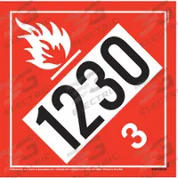 JJ KELLER DOT Container Placard: Flammable Liquid UN 1230, 10 3/4 in x 10 3/4 in, 10 3/4 in Label Ht (MPN 4596). Key specifications — Brand: JJ KELLER; Message: Flammable Liquid UN 1230.