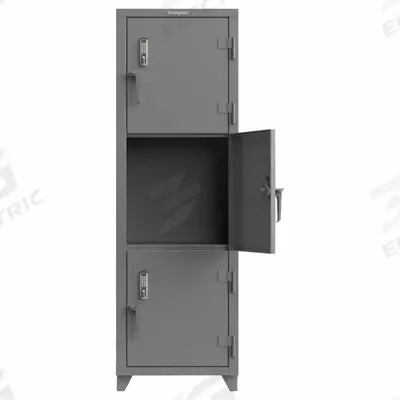 STRONG HOLD Locker: 24 in x 24 in x 75 in, 3 Tiers, 1 Units Wide, 3 Lockers, 24 in x 24 in - Wiring-Ready Full-Height Metal Mobile-Device Lockers