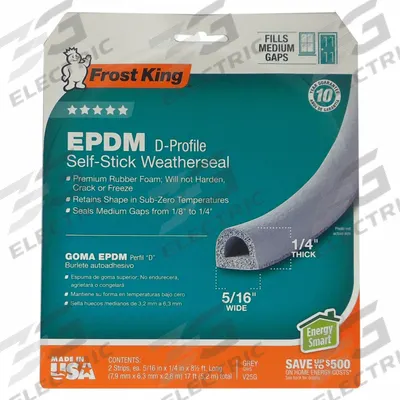 FROST KING Door Weatherstripping: 17 ft Lg, 5/16 in Wd - Weatherstrip Tubing