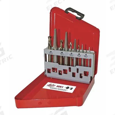 MALCO Screw Extractor Set: 10 Pc, Straight Flute - Straight-Flute Extractor & Drill Bit Sets