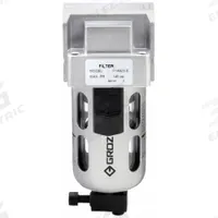 GROZ Compressed Air Filter: Particulate, 3/8 in NPT, 40 micron, 80 cfm, 145 psi Max Op Pressure (MPN F14923-S). Key specifications — attr110055: Intermediate Duty; attr110008: GROZ.