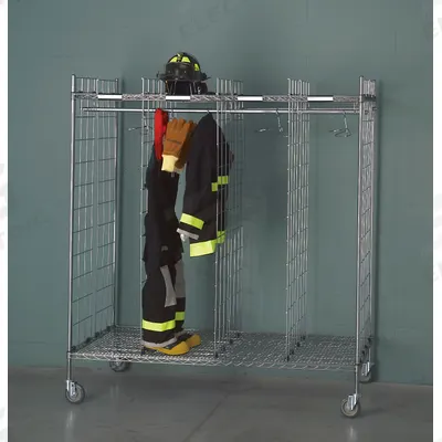 GROVES Turnout Gear Storage Rack: Mobile, 2 Sides, 8 Compartments, Zinc Chromate - Mobile Turnout Gear Racks