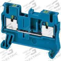 SCHNEIDER Terminal Block: DIN Rail Mounting Type, Push-In Wire Termination, 2 Wire Terminals, 20 A (MPN NSYTRP22BL). Key specifications — Brand: SCHNEIDER; For Minimum Wire Size: 24 AWG.