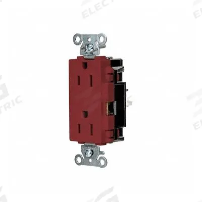 HUBBELL Receptacle: Decorator Duplex, 5-15, Red, 125V AC, 15 A, 2 Pole / 3 Wire (MPN DR15STR) - General Purpose Receptacles