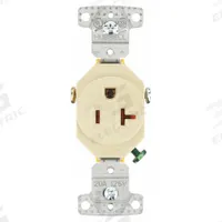BRYANT Receptacle: Single, 5-20, Ivory, 125V AC, 20 A, 2 Pole / 3 Wire (MPN RR201I)
