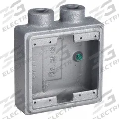 APPLETON ELECTRIC Electrical Box: Iron, Rectangular, 2 Gangs, 1/2 in Hub Size, 32 cu in Capacity (MPN FSS-2-50). Key specifications — Color: Gray; Brand: APPLETON ELECTRIC.
