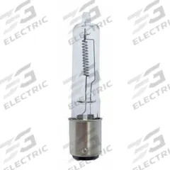 GE LAMPS Halogen Bulb: Halogen, Double Contact Bayonet (BA15d), (T) Tubular, T4, ESR, 120V AC, White (MPN Q100CL/DC). Key specifications — Light Color: White; Trade Number: ESR; Voltage: 120V AC; Brand: GE LAMPS; Bulb Shape: T4.