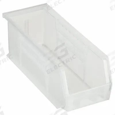 AKRO-MILS Hang and Stack Bin: 4 1/8 in x 10 7/8 in x 4 in, Clear, Label Holder Included - Clearview Plastic Bins