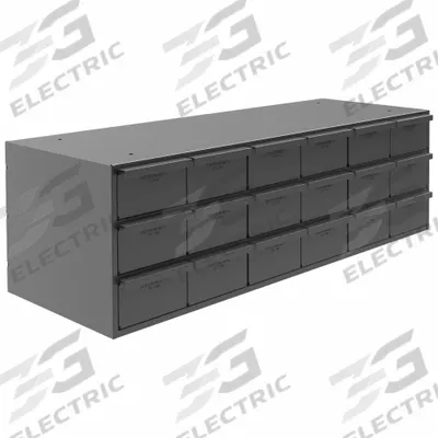 DURHAM MFG Drawer Bin Cabinet: 33 3/4 in x 12 1/4 in x 11 in, 18 Drawers, Stackable - Modular Metal Small Parts Drawer Cabinets