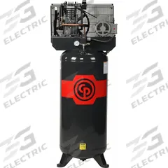 CHICAGO PNEUMATIC Stationary Air Compressor: 5 hp, 2 Stage, Vertical, 60 gal, 14.6 cfm, 175 psi (MPN RCP-4961VNS). Key specifications — attr48430: CHICAGO PNEUMATIC; attr48445: 60 Hz; attr48450: 230V AC; attr48474: Single; attr48487: Vertical.