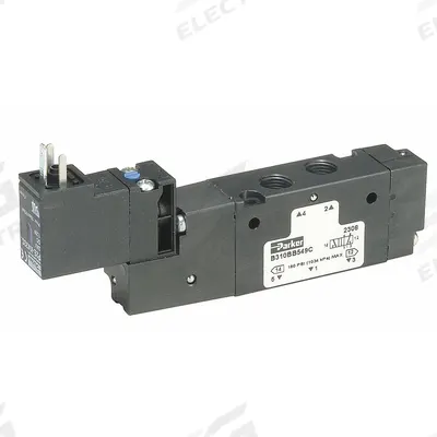 Parker Solenoid Air Control Valve: B7, Four-Way / Two-Position, Single Solenoid - Parker B Series Solenoid-Operated Inline Valves