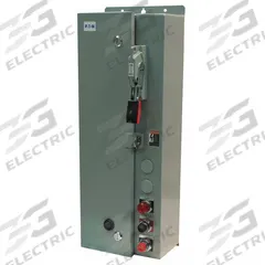 EATON NEMA Combination Starter: Fusible Disconnect, 3 Poles, NEMA Size 2, 120V AC, NEMA-Rated 1 (MPN ECN1821BCD-R63/DL30). Key specifications — Includes Pilot Light: Yes; Maximum Voltage Rating: 250V AC; Brand: EATON; Phase: Three; Coil Voltage: 110/120V AC; Control Transformer: No; For Fuse Class: Class R; Series: Freedom.