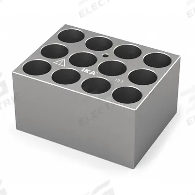 IKA Dry Block: Anodized Aluminum, 3 3/4 in Overall Wd, 3 in Overall Lg, 12 Wells - Dry Bath Blocks