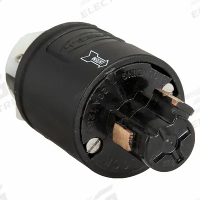 HUBBELL Locking Plug: Non-NEMA, Black/White, 125V AC, 20 A, 2 Pole - General Purpose Plugs