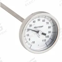 REOTEMP Soil Dial Thermometer: -10°C to 110°C, +/- 1% Accuracy, 12 in Stem Lg, Celsius (MPN HH1202C53PS). Key specifications — Accuracy: +/- 1%; Housing Material: Stainless Steel; Brand: REOTEMP; Temperature Units: Celsius.