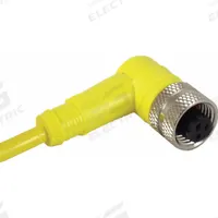 Cordset: 1/2"-20 Female Right Angle x Bare Wire, 3 Pins, Yellow, PVC, 2 m Cable Lg, 22 AWG Wire Size (MPN E18214). Key specifications — Brand: IFM; Cable Jacket Color: Yellow; IP Rating: IP67; Wire Size: 22 AWG.