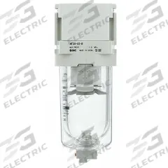 SMC Air Filter: Coalescing, 3/4 in Rc, 5 micron, 145 psi Max Op Pressure, Plastic Bowl, Auto Drain (MPN AF40-06D-D). Key specifications — attr110055: AF-D; attr110008: SMC.