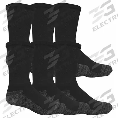 FRUIT OF THE LOOM Socks: Crew, 10 in, Men's, Black, Cotton, Seamless Design - General Purpose Work Socks