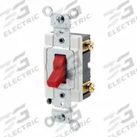 LEVITON Wall Switch: Toggle Switch, Single Pole, Maintained, Red, 120/277V AC, 20 A (MPN 1221-SR). Key specifications — Illuminated: No; Voltage Rating: 120/277V AC.
