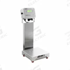 B-TEK Food Scale: 10 in Weighing Surface Dp, 10 in Weighing Surface Wd, 26 in Overall Ht, LCD (MPN NB-BS-1010-50-SP-T401S W/AQUASHIELD KIT). Key specifications — Connection Ports: RS-232; Readability: 0.005 kg/5 g/0.01 lb/0.16 oz; Brand: B-TEK; IP Rating: IP66.