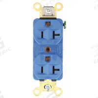 HUBBELL Receptacle: Duplex, 5-20, Blue, 125V AC, 20 A, 2 Pole / 3 Wire (MPN HBL5352BL)