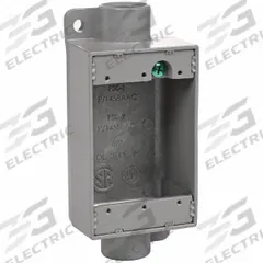 HUBBELL KILLARK Electrical Box: Aluminum, Rectangular, 1 Gangs, 1/2 in Hub Size, 18 cu in Capacity (MPN FSC-1). Key specifications — Color: Gray; Brand: HUBBELL KILLARK.