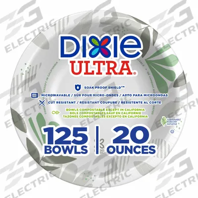 DIXIE Disposable Bowl: Paper, Unwrapped, 20 oz Bowl Capacity, Brown/Green/White - Paper Bowls