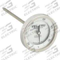 TEL-TRU Dial Thermometer: 150°F to 750°F, +/- 1% Accuracy, 6 in Stem Lg, Fahrenheit (MPN GT300R-0665). Key specifications — Temperature Units: Fahrenheit; Accuracy: +/- 1%; Brand: TEL-TRU.