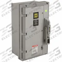 SQUARE D Safety Switch: Non-Fusible, 100 A, Three Phase, 600V AC, Non-Metallic, Indoor/Outdoor (MPN HU363DX). Key specifications — attr867131: SQUARE D.