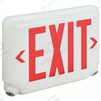Exit Sign with Emergency Lights: White, 1 or 2 Faces, Red, LED, Ceiling/Wall, Lithium Iron Phosphate (MPN EVCURWDI). Key specifications — Voltage: 120/277V AC; Self Diagnostics: Yes; Housing Color: White; Brand: DUAL-LITE; Directional Indicators: Universal Field Selectable Chevrons; Lighting Technology: LED; Remote Capable: No; Text Color: Red.