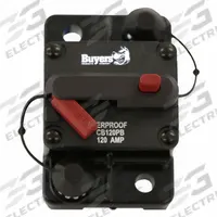 Automotive Circuit Breaker: CB, 42V DC, 120 A at 42V DC, Stud (MPN CB120PB). Key specifications — Series: CB; Voltage: 42V DC; Interrupt Rating: 120 A at 42V DC; Terminal Connection: Stud; Circuit Breaker Type: Hi-Amp Circuit Breaker; Brand: BUYERS PRODUCTS.