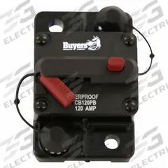 Automotive Circuit Breaker: CB, 42V DC, 120 A at 42V DC, Stud (MPN CB120PB). Key specifications — Series: CB; Voltage: 42V DC; Interrupt Rating: 120 A at 42V DC; Terminal Connection: Stud; Circuit Breaker Type: Hi-Amp Circuit Breaker; Brand: BUYERS PRODUCTS.