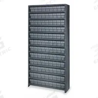 QUANTUM STORAGE SYSTEMS Enclosed Bin Shelving: 36 in x 12 in x 75 in, 1 Usable Sides, 13 Shelves (MPN CL1275-501GY). Key specifications — Bin HxWxD: (108) 4-5/8 in x 3-3/4 in x 11-5/8 in; Frame Material: Steel; Frame Color: Gray; Bin Color: Gray; Brand: QUANTUM STORAGE SYSTEMS.