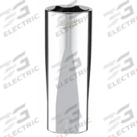 MILWAUKEE Deep Well Socket: Metric, 3/8 in Drive Size, 18 mm Socket Size, 6-Point, Deep, Chrome (MPN 45-34-0118). Key specifications — attr1204417: MILWAUKEE; attr1204392: Chrome.