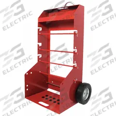 DAYTON Wire-Spool Dispensing Cart: 300 lb Load Capacity, Red, 4 Spindles, 1/2 in Spindle Dia. (MPN 34D659). Key specifications — Color: Red; Brand: DAYTON; Caster/Wheel Configuration: (2) Axle-Mounted.