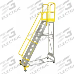 COTTERMAN Rolling Ladder: 5 ft Platform Ht, Assembled, Aluminum, Manual Lock, Serrated (MPN WMXA06R37A3P3). Key specifications — Includes Handrails: Handrails Included; Material: Aluminum; Brand: COTTERMAN; Color: Yellow.