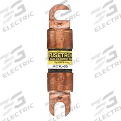 BUSSMANN Forklift Limiter Fuse: ACK Series, Bolt-On, Gen Purpose, 60 A, 130 V DC, Non-Indicating (MPN ACK-60). Key specifications — Brand: BUSSMANN; Series: ACK.