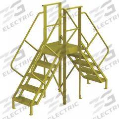 TRI-ARC Crossover Bridge: 4.2 ft Platform Ht, Steel, 1,000 lb Load Capacity, Serrated, 5 Steps (MPN 7CY81). Key specifications — Brand: TRI-ARC; Color: Yellow; Tread Type: Serrated.