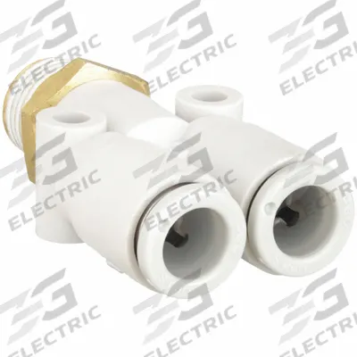 SMC Push-Fit Wye Fitting: 10 mm OD x 10 mm OD x 1/4 in Pipe x 10 mm Pipe Size - Polybutylene & Brass Tube Fittings