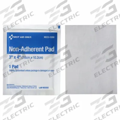 FIRST AID ONLY Non-Stick Pad: 4 in Dressing Lg, 3 in Dressing Wd, Cotton, Sterile - Non-Adherent Pads