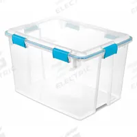 STERILITE Storage Tote: 20 gal, 24 in x 18 in x 15 1/4 in, Clear Body, Clear Lid, 10 to 20 gal (MPN 19384304). Key specifications — attr1188666: Plastic; attr1188675: Clear; attr1188676: Clear; attr1188687: STERILITE.