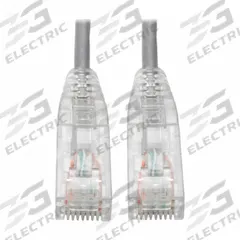EATON TRIPP LITE Ethernet Cable: Unshielded, Cat 6, 0.7 ft Overall Lg, PVC, Round, 1, 28 AWG, Gray (MPN N201-S8N-GY). Key specifications — End 1 Connection Type: RJ45; End 2 Connection Type: RJ45; Fire Rating: Not Rated; Jacket Material: PVC; NEC Article and Type: CM; Standards: IEEE 802.3ab 1000Base-T; End 1 Connector Orientation: Straight; End 2 Connector Orientation: Straight.